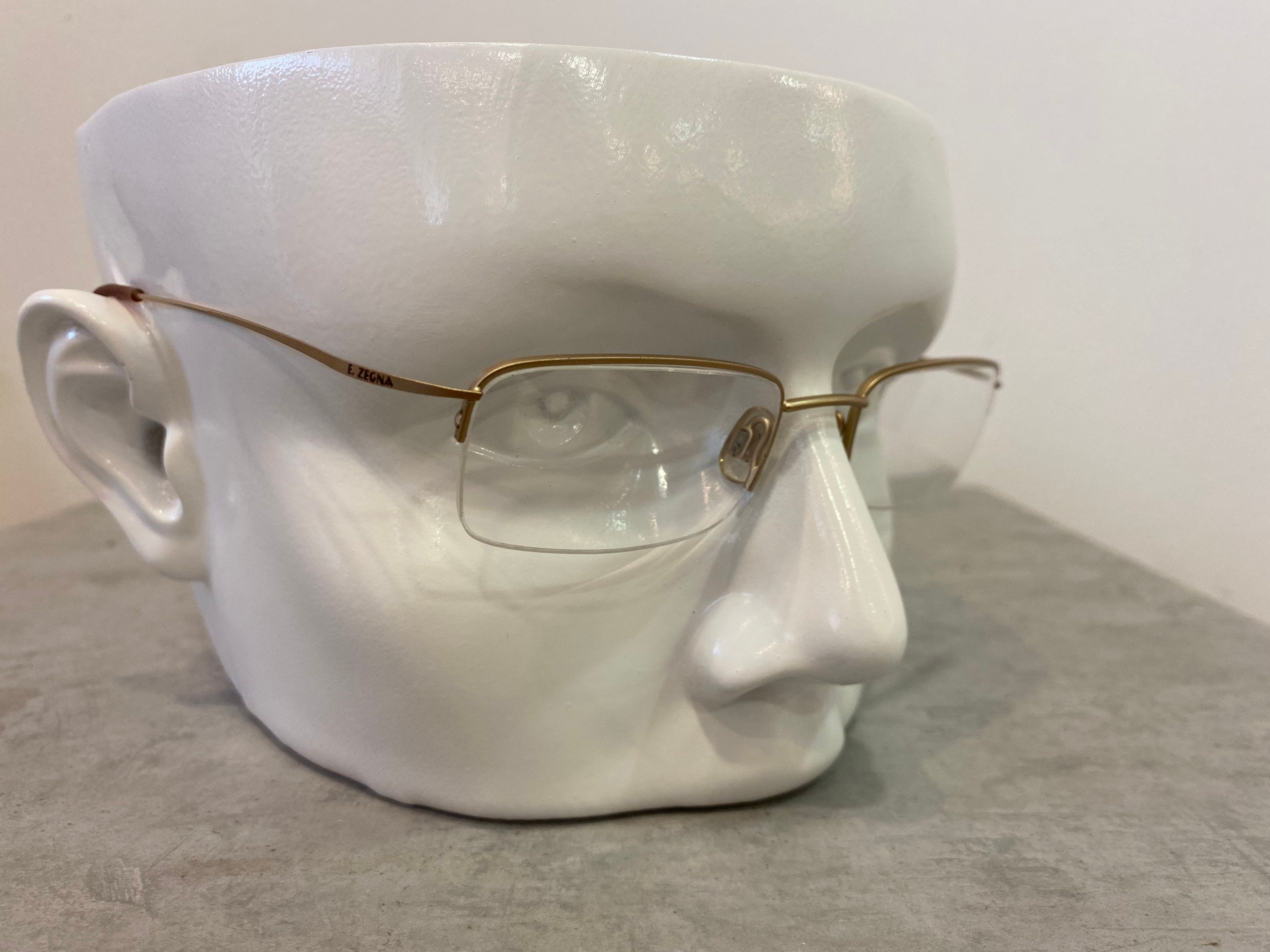 Ermenegildo Zegna mod.EZ 102 vintage rectangle designer half rim gold eyeglasses 90s lightweight unique 50mm made in Italy NOS