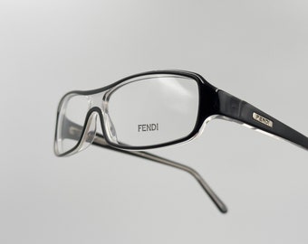 FENDI VL7722 vintage rectangle slim eyeglasses , men women black and clear glasses frame made in Italy NOS
