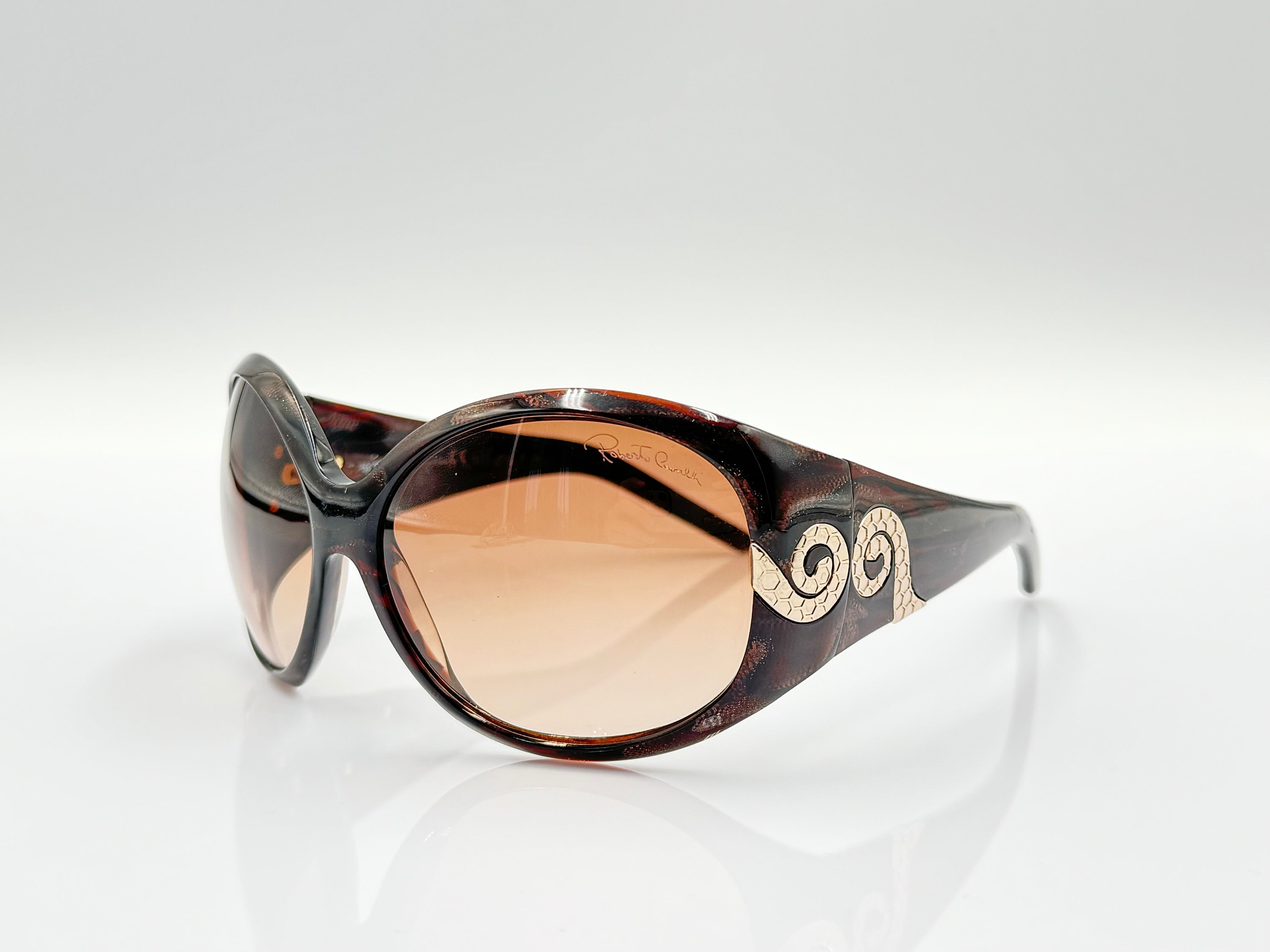 Roberto Cavalli Steno 389S Oversized Sunglasses Snake Scroll Italy Statement Roberto Cavalli Sunglasses Snake Collection in SHINY VINTAGE  main image 4
