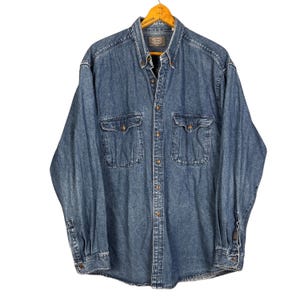 Camicia oversize in denim classico vintage anni '90 con bottoni, stile western grunge blu
