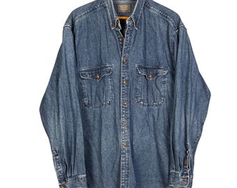 Vintage jaren 90 oversized klassiek denim button-down shirt, blauwe grunge westernkleding