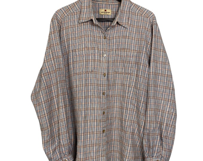 Vintage Woolrich Flannel Shirt, Light Blue Plaid Button Down, Casual Retro Long Sleeve Shirt
