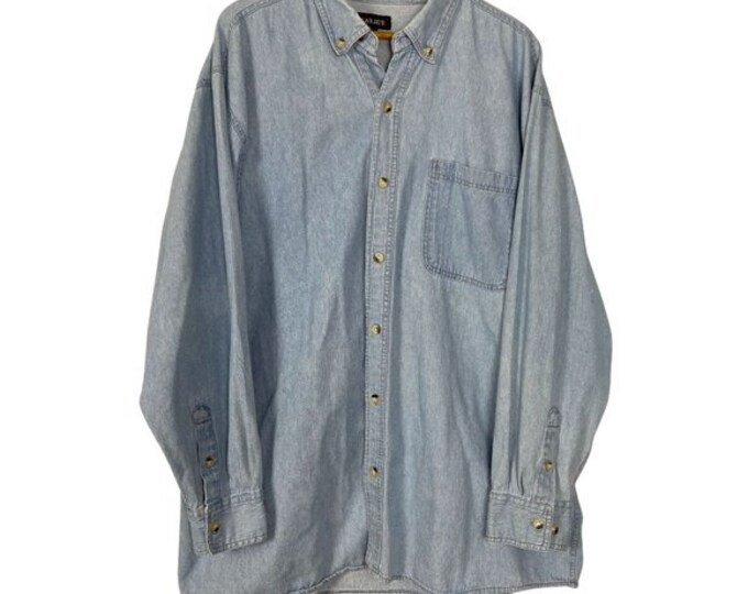 Vintage 90s Lightwash Oversized Denim Button-Down Shirt, Classic Casual Streetwear