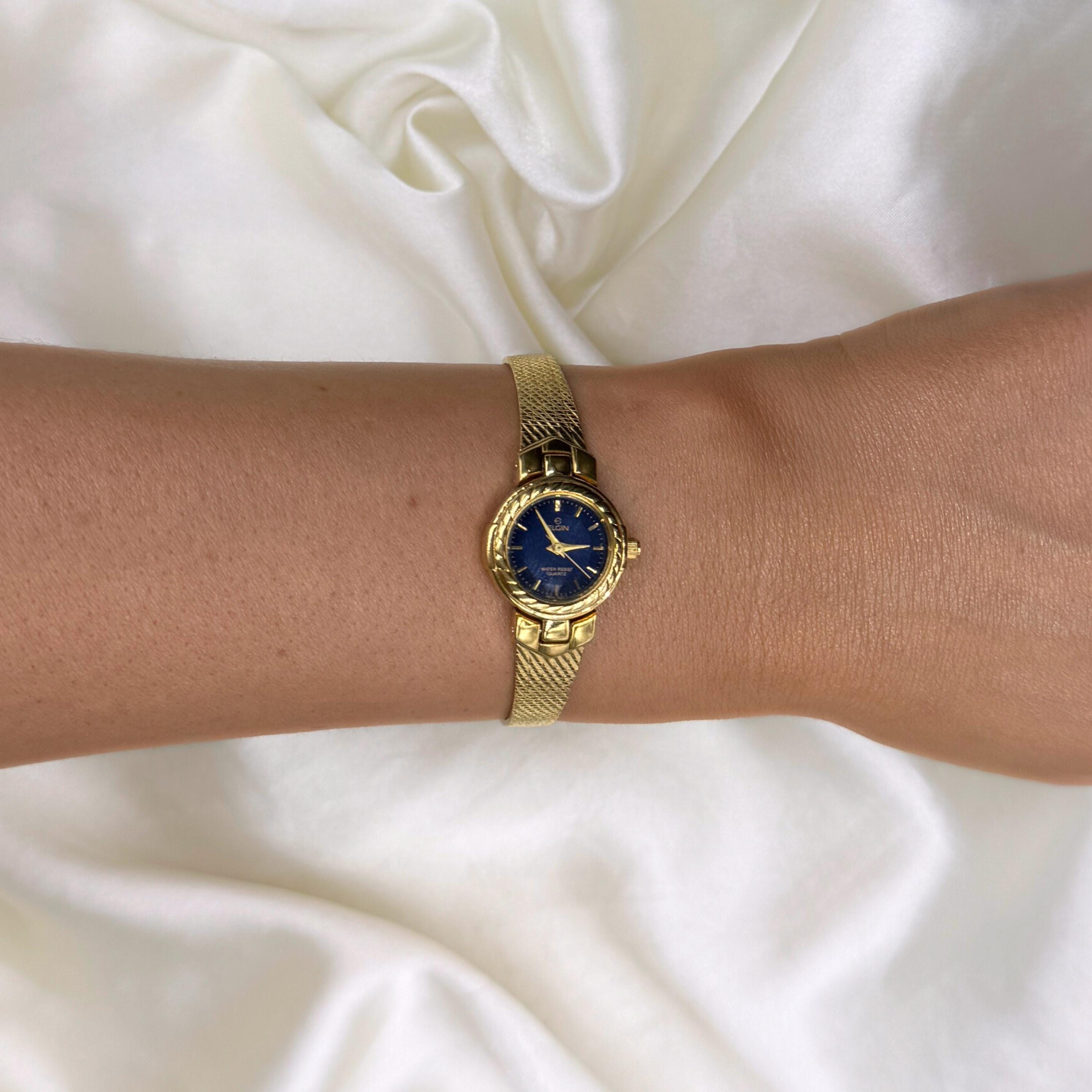 VINTAGE ELGIN LADIES WIND UP WATCH SILVER WITH BLUE FACE DAINTY MINIMALIST Vintage Elgin Silver Tone Wind-up Analog Women main image 4