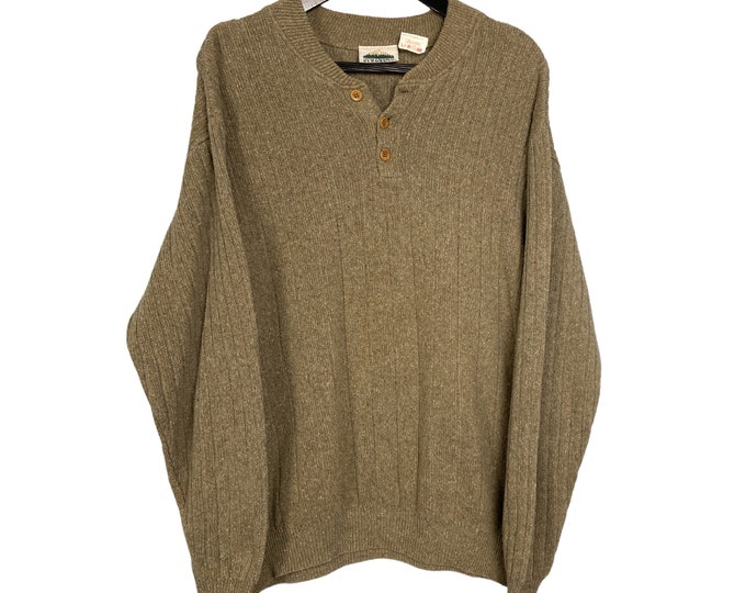 Vintage Northern Elements Sweater - Henley Style Button-Up Knit Pullover  - Neutral Cabin Core Aesthetic