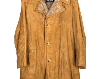 Vintage Mac Mor Canada Lambskin Suede Coat Large, Sherpa Lined Winter Coat, 1970s Tan Leather Coat, Western Ranch Jacket