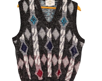 Vintage Western Sweater Vest, 80s Southwestern Knit Vest, Aztec Geometric Pattern, Aesthetic Clothing