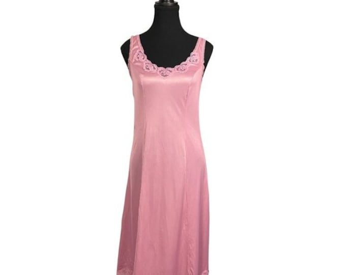 Vintage Sears Nylon Pink Slip Dress, Feminine Midi Length, Classic 90s Lingerie