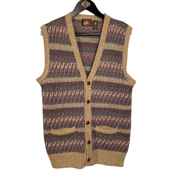 Vintage Paulo Conti Wool Sweater Vest, Patterned Knitted Vest, Classic Woolen Vest for Layering, Academia, Woodland Aesthetic Vest