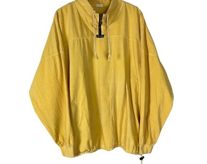 Vintage 90s Oversized Cotton Windbreaker Jacket - Bright Yellow