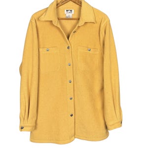 Vintage 1990s Yellow Fleece Shacket Button Down Jacket Soft Overshirt Cozy Layering Piece Fall Winter Shirt Jacket, Fisherman