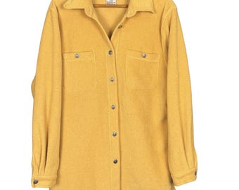 Vintage 1990s Yellow Fleece Shacket Button Down Jacket Soft Overshirt Cozy Layering Piece Fall Winter Shirt Jacket, Fisherman