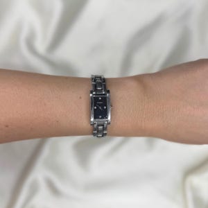 Vintage Fossil Silver Tone Watch, Tank Style, Rectangle Face, Womens Dainty Jewelry