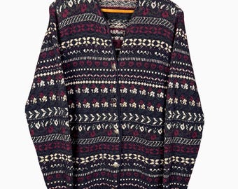Vintage 90s Knit Cardigan, Fair Isle Patterned, Retro Grandmacore Sweater, Cottagecore Aesthetic