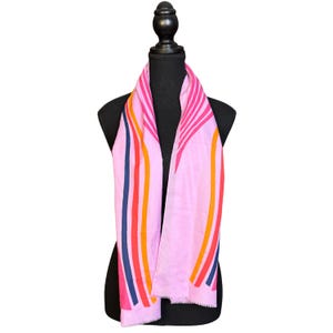 Vintage 70s Striped Scarf: Pink Retro Mod Italian Accessory