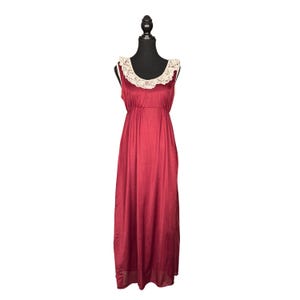 Vintage Burgundy Nylon Nightgown: Sleeveless Lace Lingerie, Made in Canada
