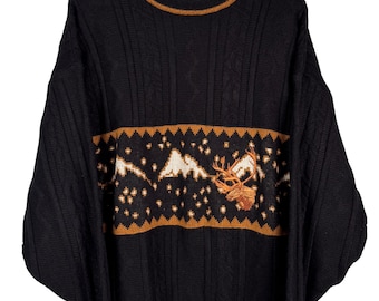 Vintage 90s Wildlife Embroidered Crewneck Grandpa Sweater, Retro Cabincore Aesthetic Knit
