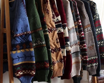 Vintage 90s Retro Mystery Grandpa Sweater, Knit Crewneck, Woodland Aesthetic, Fishermancore