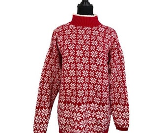 Gap Vintage Mockneck Snowflake Knit Red Christmas Sweater