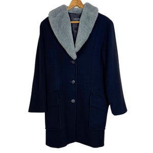 90s Karen Kane Wool Coat: Faux Fur Collar, Minimalist USA Made