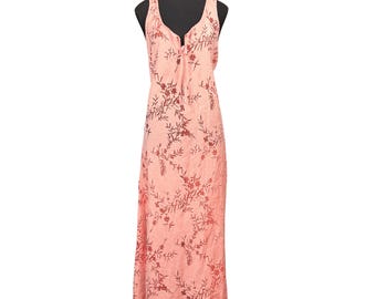 Vintage Simon Chang Subrosa Floral Maxi Dress | 90s Loungewear Dress | Pink Rayon Blend Cottagecore Boho Romantic Maxi | Made in Canada