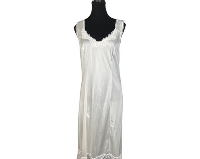 Vintage 90s White Lace Nylon Midi Slip Dress