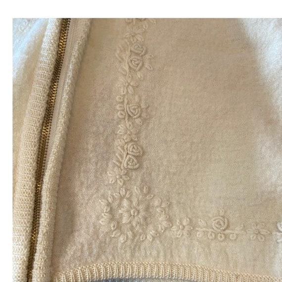 Vintage 90s Cream Floral Embroidered Boiled Wool … - image 4