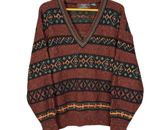 Vintage 90s Mystery Retro Grandpa Sweater, Hand-picked Patterned