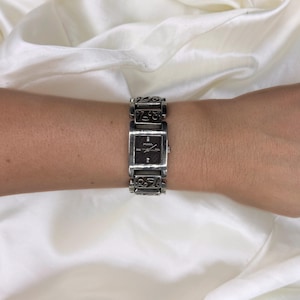 Vintage Fossil Watch: Brown Swirl Dial, Wood Inlay Bracelet