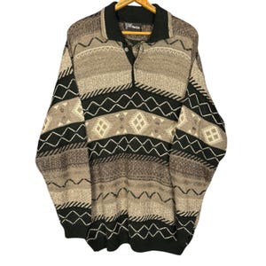 Vintage 90s Oversized Grandpa Sweater – Southwestern Aztec Knit Pullover, Retro Cozy Slouchy Knitwear