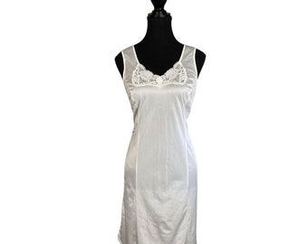 90s Vintage White Lace Trim Slip Dress - Romantic Boudoir Essential