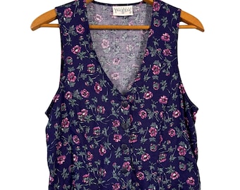 Vintage Floral Button Front Vest | Cottagecore Fairycore Boho Waistcoat | Whimsical 90s Layering Piece