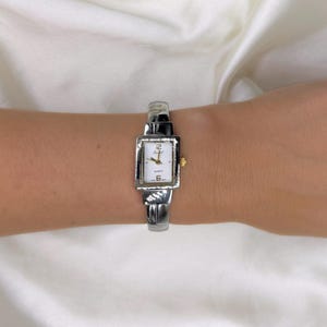 Vintage Osiroch Tank Watch, Two Tone Bangle Watch, Silver Gold Bracelet Watch, Old Money Style Watch, Dainty Quartz Wristwatch, Quiet Luxury