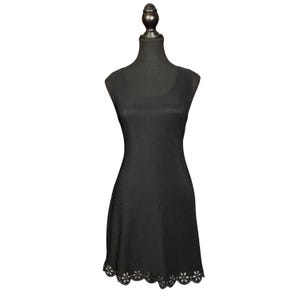90s Whimsigoth Mini Dress: Black Floral Eyelet Skater Silhouette