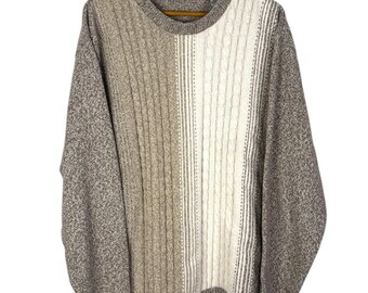 Vintage 90s Cable Knit Pullover: Neutral Oversized Crewneck