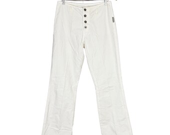 Vintage 90s White Jeans Button Fly Minimalist Straight Leg Trousers Size 28, Western Aesthetic, Silver Jeans