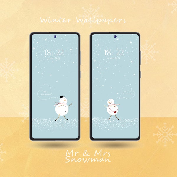 Mr&Mrs Snowman|    Christmas| Winter Phone Wallpaper| Phone background for couples| Digital  Download