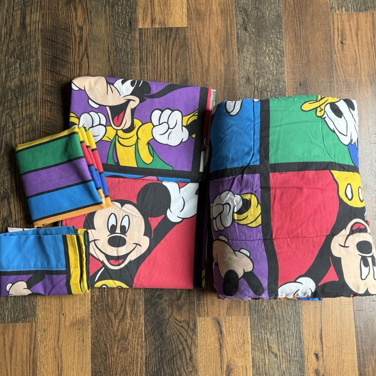 USAヴィンテージミッキーマウスシーツセット Vintage Mickey Mouse Twin Bed Set 5pc 90s Disney Color Block