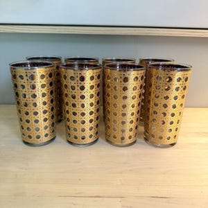 Vintage Culver Canella 22K Gold Highball Glasses Set of 8 MCM Barware 1960s