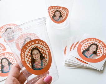 Custom 30th Birthday Stickers - Personalized 30th Birthday Decorations - Retro Face Stickers Cup Stickers Labels
