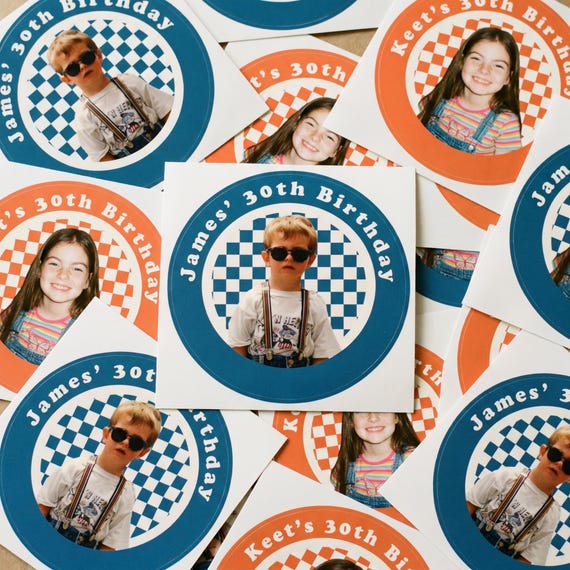 Custom 30th Birthday Stickers - Personalized 30th Birthday Decorations - Retro Face Stickers Cup Stickers Labels