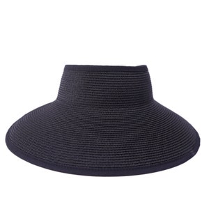 Straw Beach Sun Hat for Women, Wide Brim Visor Hat Sun Visor Roll-up ...