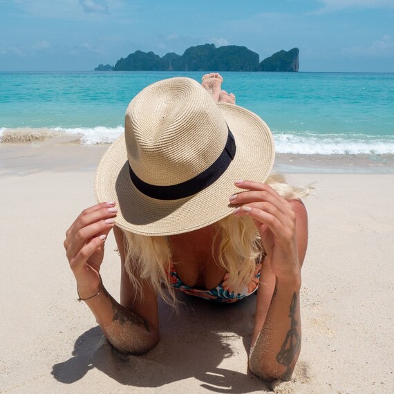 Womens Straw Fedora Beach Sun Hat, Packable Wide Brim Panama Hat for Women  UV UPF50 Summer Hat-abby, Joywant Vacation Hat 