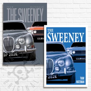 The Sweeney Poster Print, Regan, oldtimer, S-Type Jaguar, '74 Ford Consul 3000 GT, kunst aan de muur, minimalistisch, cadeau, vader, verjaardag, hol, eerbetoon