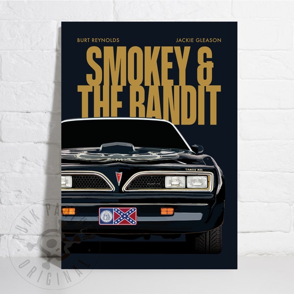 Smokey and The Bandit, Burt Reynolds, Muscle Car Pontiac Trans Am, Poster Print Unique Wall Art, Minimalist Print, Movie Poster, Gift