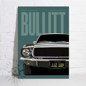 Bullitt Steve McQueen - Ford Mustang Car, American Mustang Car, Vintage Car Poster, Mustang Art Print, American Car Print