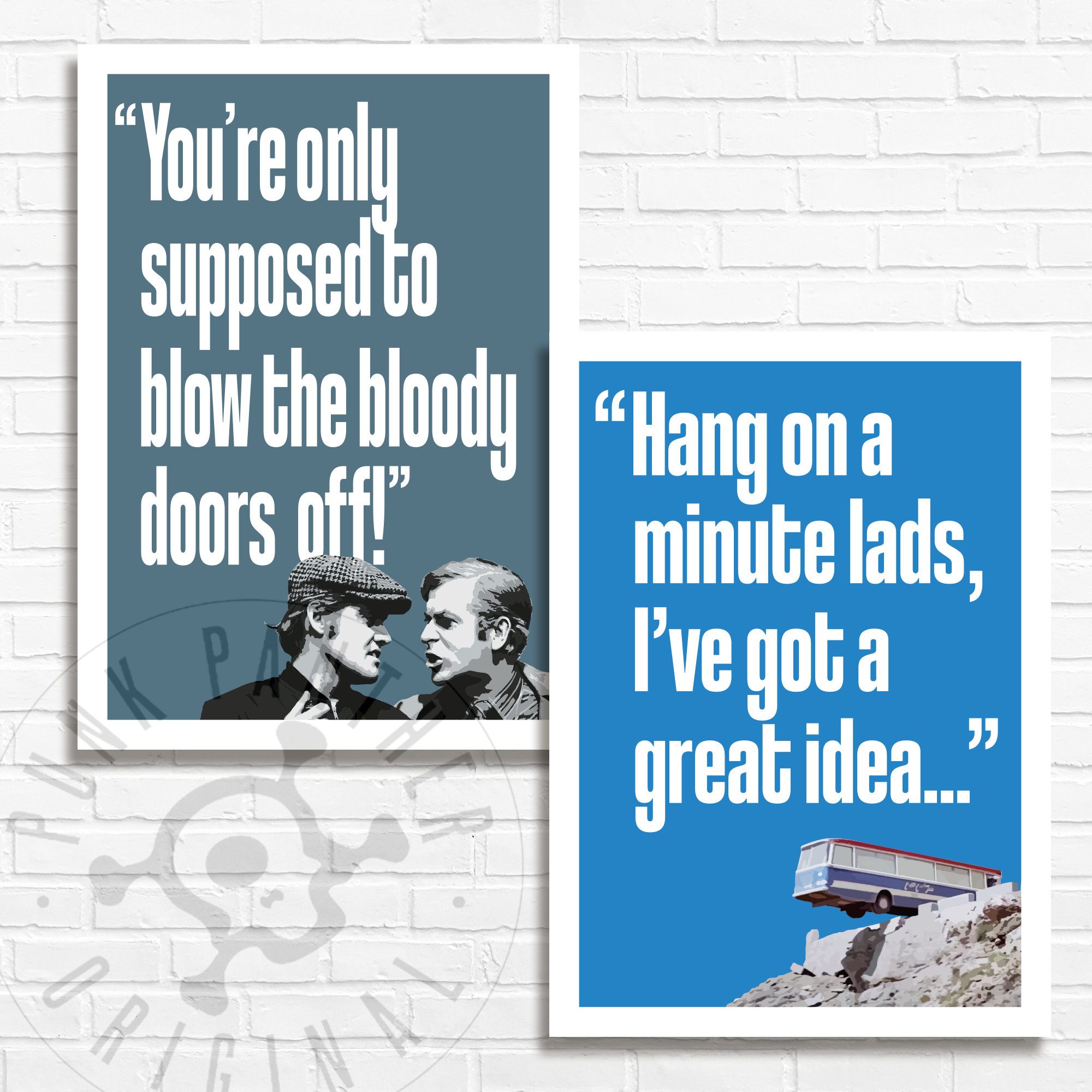 Michael Caine - The Italian Job 1969 "Hang on a minute lads..." "Blow the doors off" quote Wall Art, Minimalist Movie print poster Homage