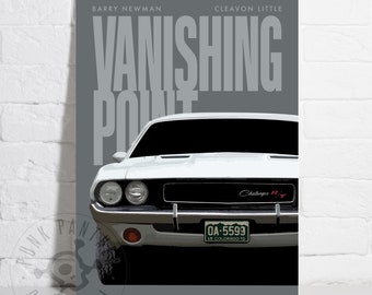 Vanishing Point Print, Dodge Challenger R/Ts, A4 Print, Barry Newman, Unique Wall Art, Minimalist Print, Movie Poster, Gift, Man cave, Den