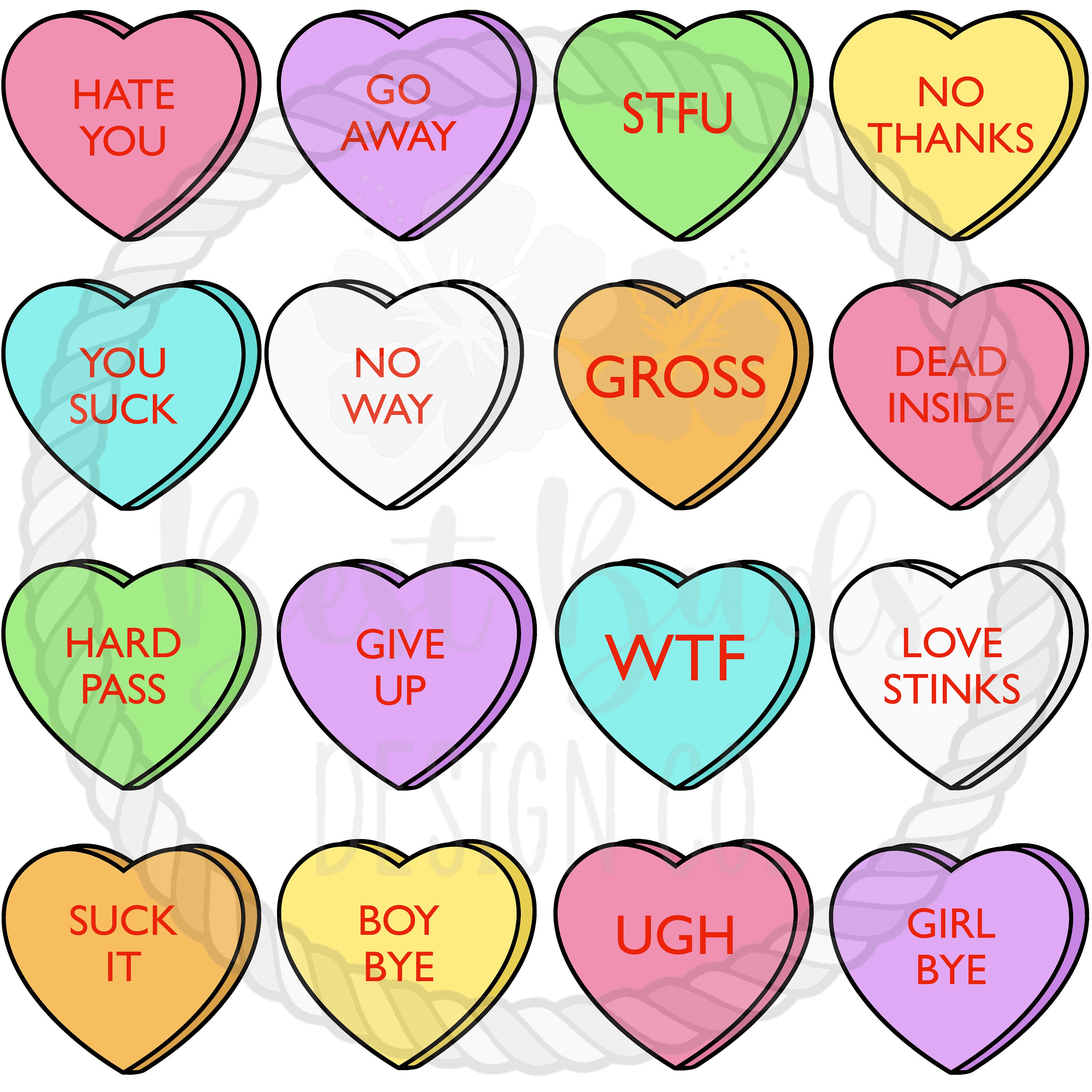 Candy Hearts Mean Sayings PNG Design Etsy