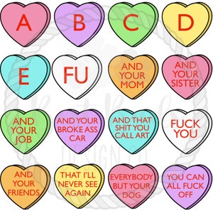 Candy Hearts ABCDEF You PNG Design